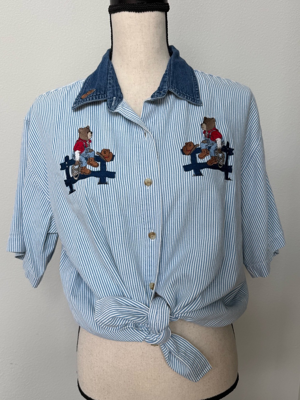 Vintage Let’s Quizz Again New Year Button Down with Country Bear Embroidery